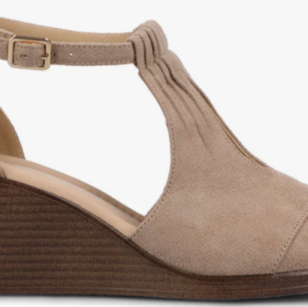 Journee Kedzie Wedge Heeled Sandals In Faux Suede, Size 9, Taupe